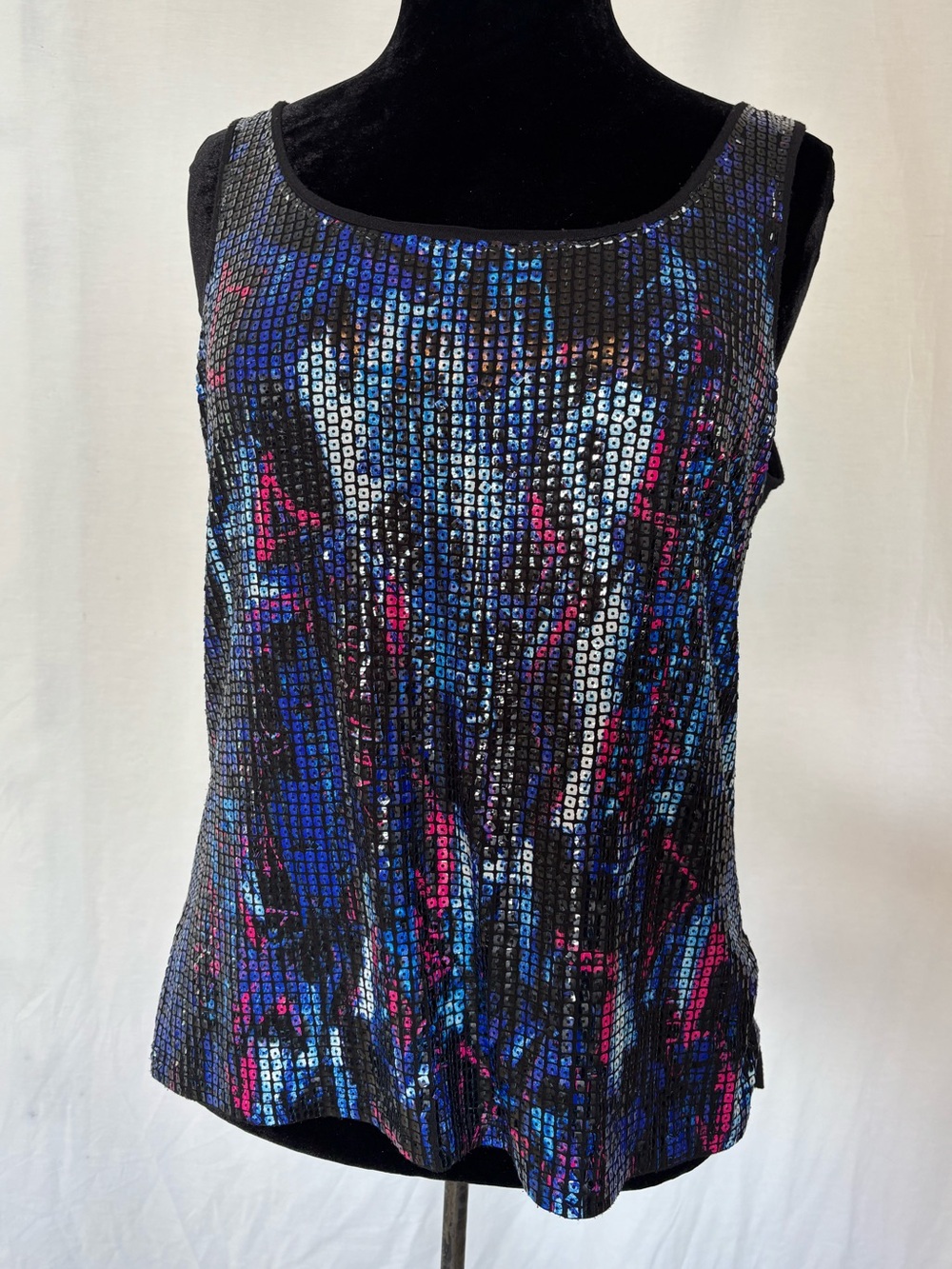 Y2K Disco Sequin Tank Top L Blue Pink Black Club Kid Party Festival Glam Sparkle